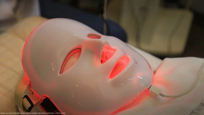 Close-up of an LED light mask used in modern skincare treatments., tags: therapy benefits backed - pexel